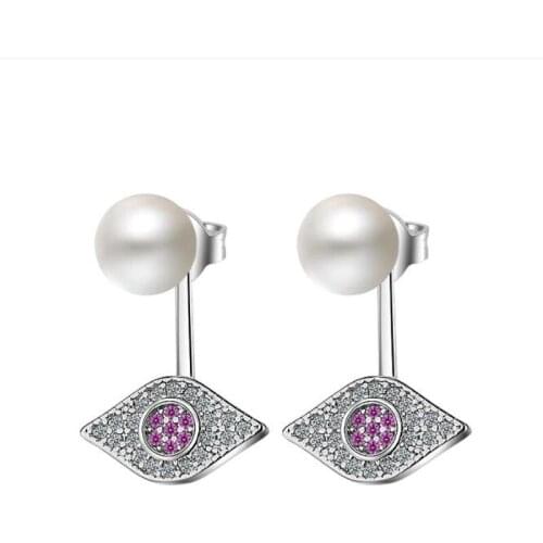 KOFSAC Fashion 925 Sterling Silver Stud Earring For Women Exquisite Pink Zircon Eye Earring Rear Suspension Pearl Jewelry Gifts
