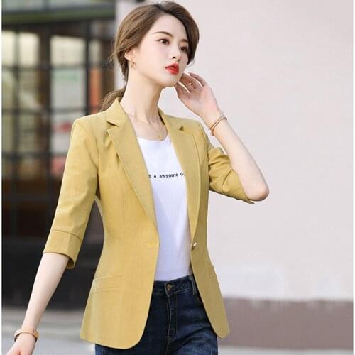 Solid Color Womens Blazer 2020 Spring Summer New Fashion Casual 3/4 Sleeve Ladies Coat V-neck Button Business Suit A790