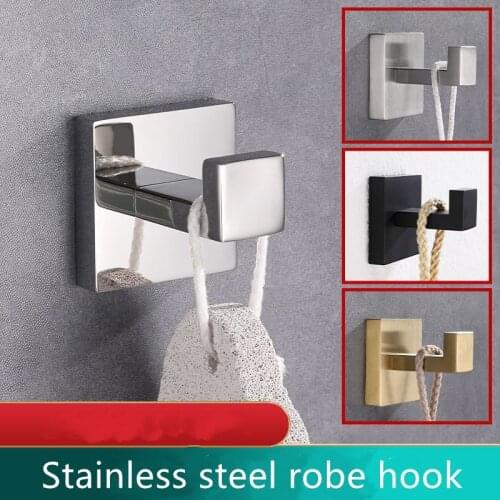 1pc Deluxe Mirror Polished Towel Hook Coat Hat Door Hanger SUS 304 Stainless Steel Wall Mounted Square Robe Hook Bathroom Decor