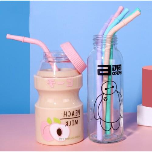 1pc Reusable Food Grade Silicone Straws Bent Drinking Straw With 1pc Cleaning Brush Set Party Bar accessory 21.5cm*6mm