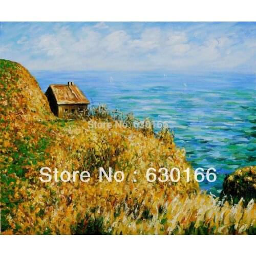 100% Hand Made Claude Monet Oil Paintings Reproductions Fishermans Cottage At Varengeville Seascape Painting on Canvas