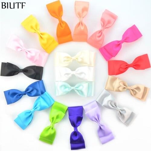 100pcs/lot Candy Color 12*3.8cm Double Layer Satin Ribbon Bow Long Bowknot Girl Hair Accessories Gift Packaging Decoration H0260