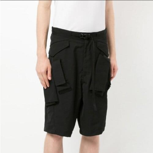 27-46 New 2020 Summer Black Casual Shorts Mens Multi Pockets Overalls Black Splicing Shorts Hairstylist Plus Size Costumes