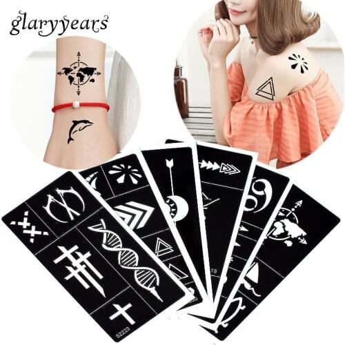 Glaryyears 6 Pieces/set Henna Tattoo Stencil Hollow Medium Body Art Paint Small Geometry Pattern Template Temporary Draw S200#31