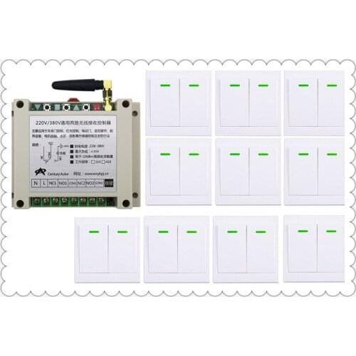 AC220V 250V 380V 30A 2CH Wireless Remote Control Switch Receiver + 10 * Wall Panel Remote Transmitter Sticky Remote Smart Home