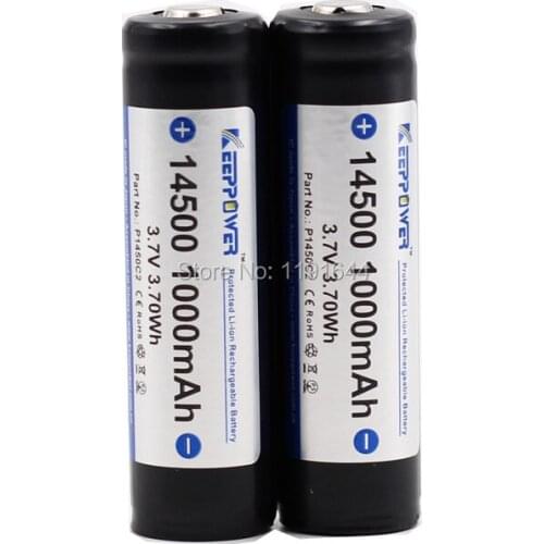 2PCS/LOT Original High Capacity Keeppower 3.7V 14500 1000mAh Protected Li-ion battery