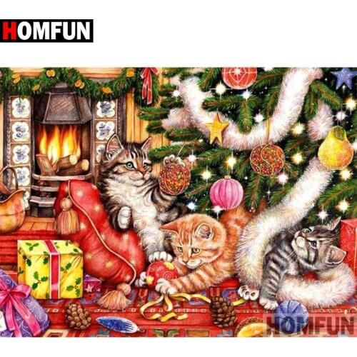 HOMFUN Full diamond Painting "Animal cat" Resin Drill Embroidery 5D Diy Diamond Painting Handmade Cross Stitch gift A16606