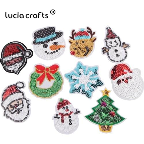 Lucia Crafts Sequin Cloth Patch Santa Claus Christmas Tree Hot Fix Patch Garment Appliques L0315