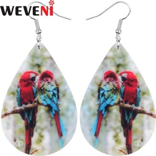 WEVENI Acrylic Teardrop Red Blue Macaw Parrot Bird Earrings Animal Drop Dangle Jewelry For Women Girl Teens Kids Charm Gift Bulk