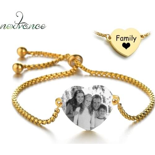 Nextvance Stainless Steel Custom Photo Name Pendant Bracelet Personalized Engraved Heart ID Tag Bangles For Family Gift