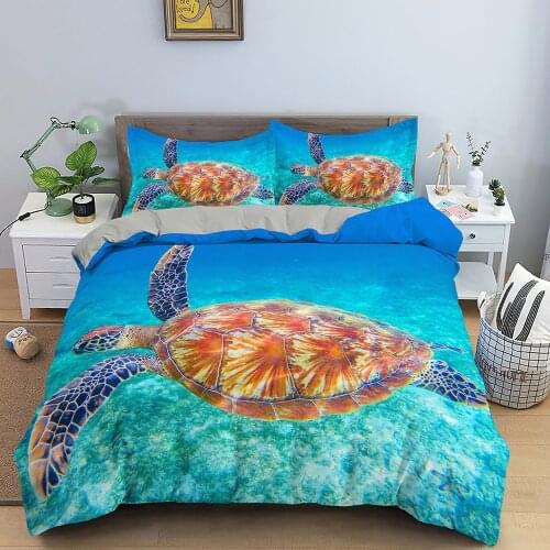 Printing Colorful Sea World Bedding Sets Sea Turtle Duvet Cover Bedclothes Twin/Queen/King Size Bed Room For Kids Bed Linens