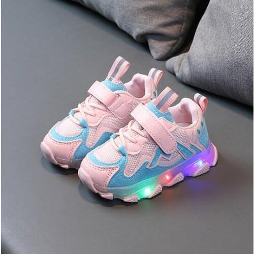 Size 21-30 Baby LED Shoes For Girls Breathable Mesh Toddler Shoes With Lights For Kids Boys Children Luminous Shoes Soft Bottom
