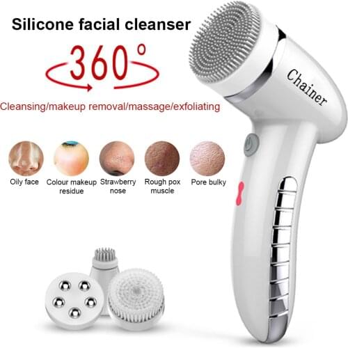 Effective Facial Cleansing Brush Peeling Face Washing Removal Acne Pore Cleanser Silicone Mini Waterproof Electric Wash Tool