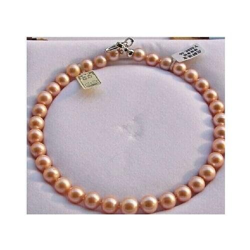 ELEGANT12mm round south gold pink pearl necklace 18inch 925s>Selling jewerly free shipping