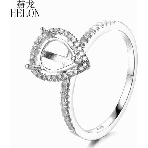 HELON 925 Sterling Silver 8x6mm Pear Cut Semi Mount 100% Genuine Natural Diamonds Engagement Weddding Women Fine Jewelry Ring