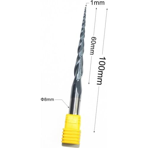 HRC55 solid carbide D8*R0.5*60*100L TiALN Coated Taper Ball Nose End Mill,cone milling cutter,Spherical woodworking router bit