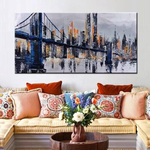 Mintura Hand Painted Abstract Golden Gate Bridge Oil Painting On Canvas Abstract Wall Art Picture Living Room Bedroom Wall Decor
