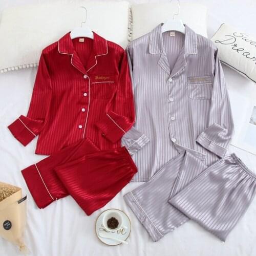 Plus Size 3XL Couple 2PCS Pajamas Set Long Sleeve Satin Sleepwear Loose Casual Shirt&Pant Spring Women Men Pijamas Suit Homewear