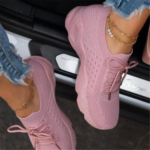 Large size sports womens shoes new fashion casual womens platform sneakers comfortable mesh breathable lace-up women loafers
