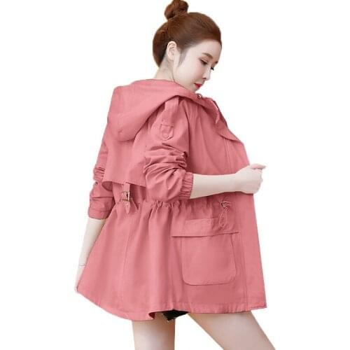 Spring Autumn Women Jacket Casual Mid-length Hooded Zipper Outerwear Ladies Windbreaker Loose Lining Basic Coat Overcoat Top