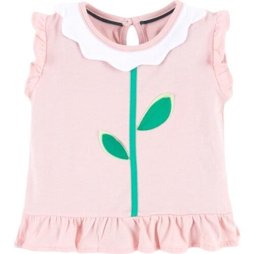 Little Maven New Summer Children Clothing Pink Three-dimensional Flowers Flare Sleeve Cotton Knitted Girls Casual Tshirts Tops