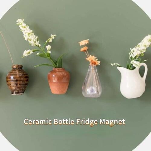 Mini Vase Fridge Magnets DIY Ceramic Bonsai Plant Magnet Button Organizing Message Sticker Arrangement Kitchen Flower Decoration