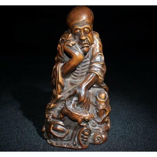 ML003- 14 x 8 CM Stunning Boxwood Figurine Carving: Damo Monk