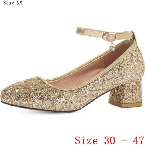 Med High Heels Women Square High Heel Shoes Pumps Stiletto Woman Party Wedding Shoes Kitten Heels Small Plus Size 30 - 47