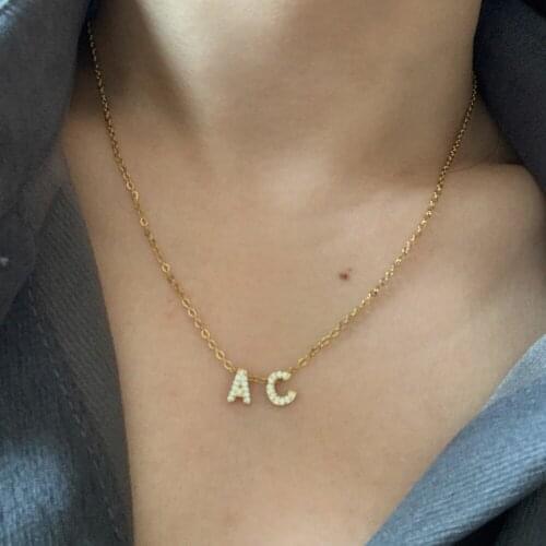 2 Letters Customise Name Choker Necklace for Womem Men Trendy Gold Color Small CZ Alphabet Charm Steel Chain Collar Jewelry