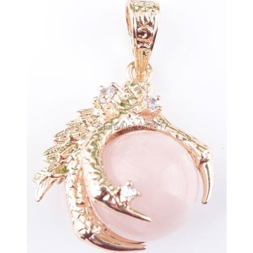 RONGZUAN Natural Rose Quartzs Stone Round Ball Bead Dragon Claw Crystal Reiki Chakra Pendant Necklace 18" Chain Jewelry TN3099