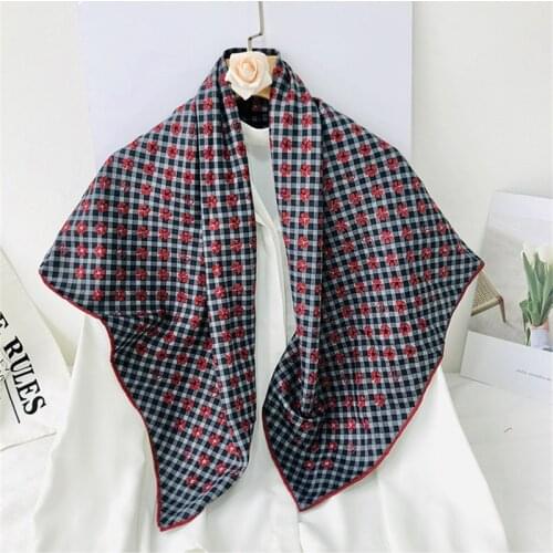 90cm Manual Hand Roll Twill Silk Scarf Women Small Flowers Curled Square Scarves Echarpes Foulards Femme Wrap Bandana Hijab