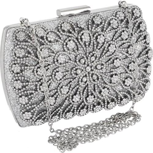 Silver Crystal Clutch Bag for Women Luxury Diamond Ladies Handbag Wedding Purse