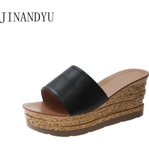 Summer Slippers Woman Wedges Heel Mule Shoes High Heels Slippers Beach Platform Shoes Comfort Slides Slippers Sandales En Cuir