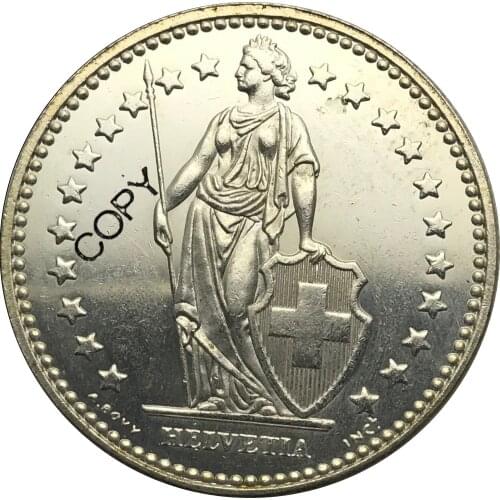 Switzerland 2 Franken 1974 Brass Plated Silver Copy Coin