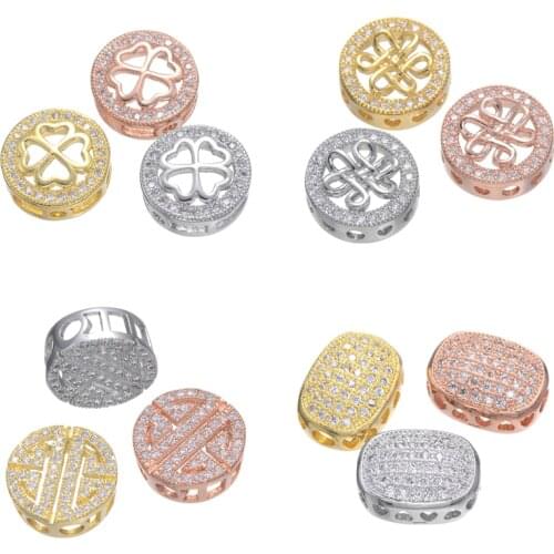 Juya DIY Beadwork Jewelry Charm Beads Supplies Micro Pave Zircon Small Hole Hollow Metal Beads For Beading Jewelry Making