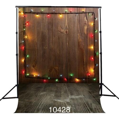 Lights Decor on Retro Wooden Wall Photographic Backgrounds Vinyl 3D Christmas Party Photography Backdrops for Photo Studio