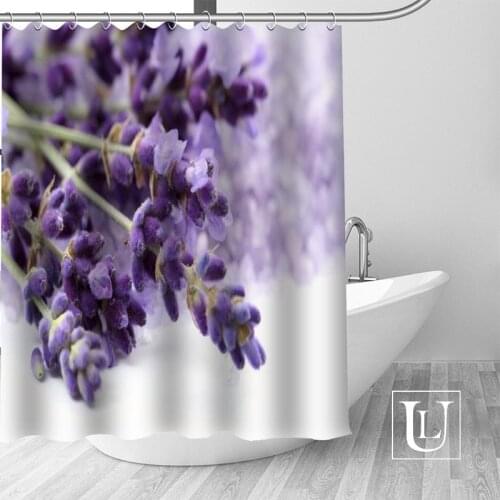 High Quality Custom Lavender Shower Curtain Polyester Fabric Bathroom Curtain Hooks Mildew Resistant Bathroom Decor