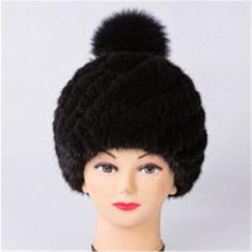 Female Winter Plus Size Thickening Mink Hair Hat Woman Encryption Warm Oversized Ball Doll Leather Strawhat Fox Fur Hats
