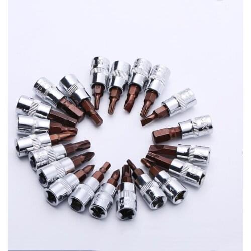 21pcs 1/4 Inch Drive Hex Torx PH PZ Slotted Bit Socket Set T25 T30 T40 H5 H8 Wrench Head Tool For Ratchet Screwdriver Bit Kit
