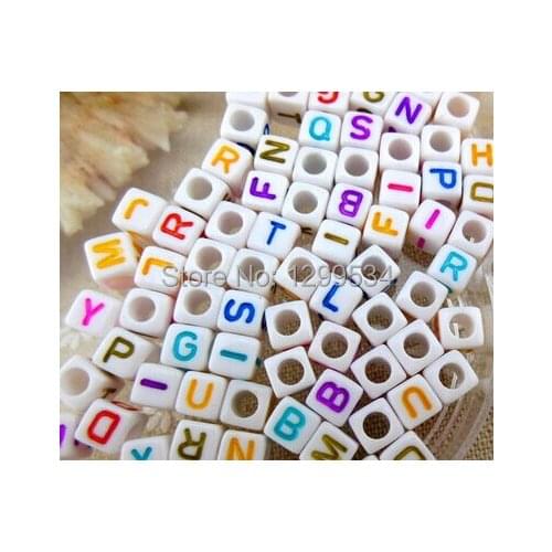 250pcs Colorful Random Mixed Alphabet "A-Z" Cube Letter Beads Acrylic Spacer Beads For Jewelry Making Bracelet Craft DIY Beads