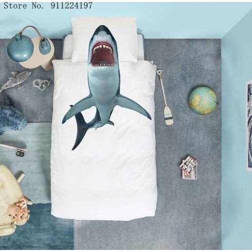 3D Shark Boy Bedding Set Ocean Animal Duvet Cover Set Ocean Fish Bed Set Blue Shark Bed Line Twin Single Size Home Textiles
