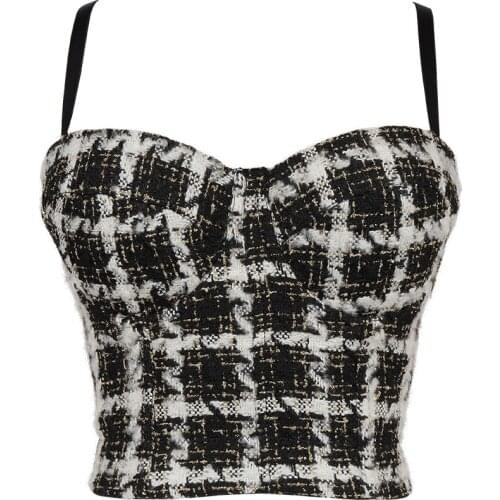 8 colors 2021 Women Camisole Top Houndstooth Plaid Hit Color High Quality Woolen Crop Top Bustier Bra Night Club Party Tank Tops