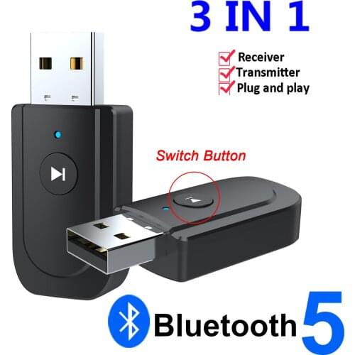 Wireless Bluetooth 5.0 Transmitter Receiver 3 In1 USB Jack Audio Adapter for TV PC Car AUX Phone Headset Stereo Music Connection