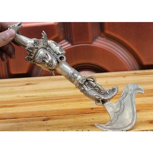 Decoration bronze factory outlets Tibet Silver Tibetan Buddhism Temple Silver Mahakala Dragon Head Statue Phurba Dagger Holder