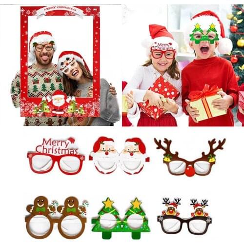 Christmas Decoration Photo Props Snowman Santa Claus Elk Paper Glasses Paper Photo Frame Holiday Photo Props