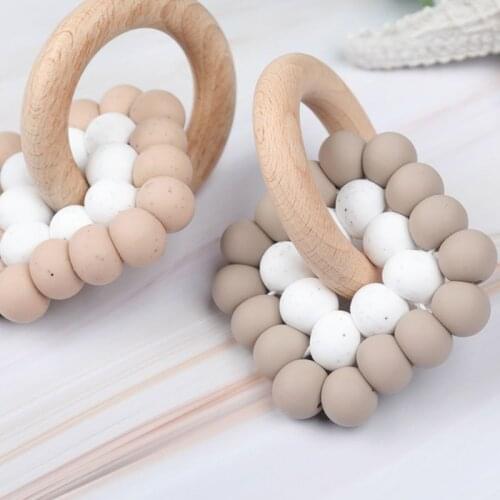 Baby Nursing Bracelets Silicone Teether Teething Wood Rattles Toys Nursing Toys GXMB