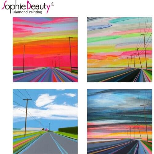 Diy diamond painting cross stitch colorful sky road full square diamonds mosaic of rhinestones diamond embroidery handmade kits