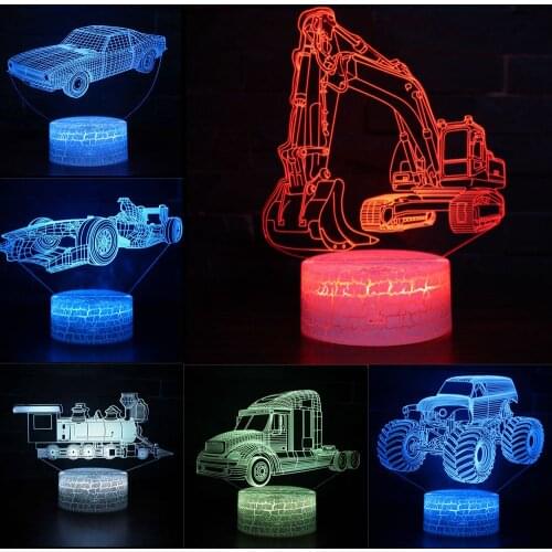 Excavator Digger Colorful Hologram Custom LED 3D Visual Night Light Creative Table USB Light Novelty Illusion Lamp Kids Gift