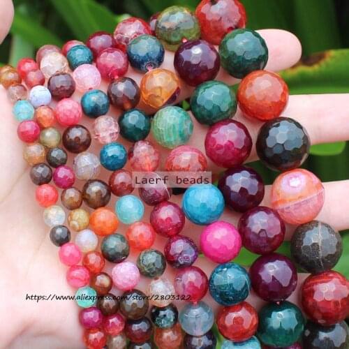 Fctory Price Faceted Multi-Color Crackle Agates 6-16mm Round Beads15inch ,Wholesale For Jewelry Making