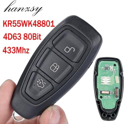 Hanzsy 3 Buttons KR55-WK48801 433Mhz For Ford Focus C-Max Mondeo Kuga Fiesta B-Max Car Remote Key with Chip 4D63 80Bit